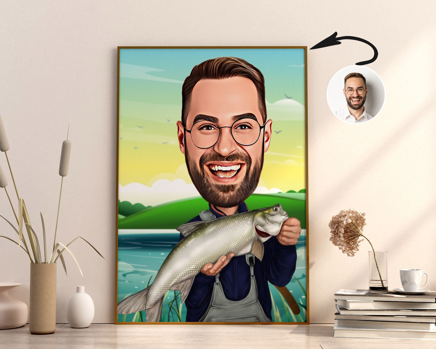 Personalised Fishing Caricature
