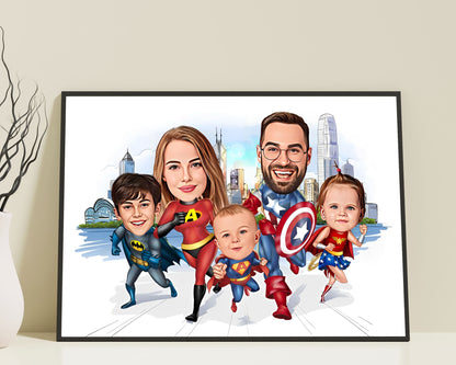 Personalised Super Hero Family Caricature