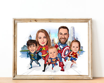 Personalised Super Hero Family Caricature