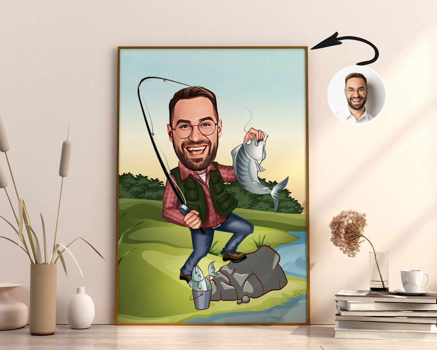 Personalised Fishing Caricature