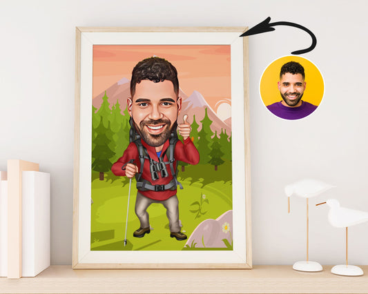 Personalised Hiking Caricature