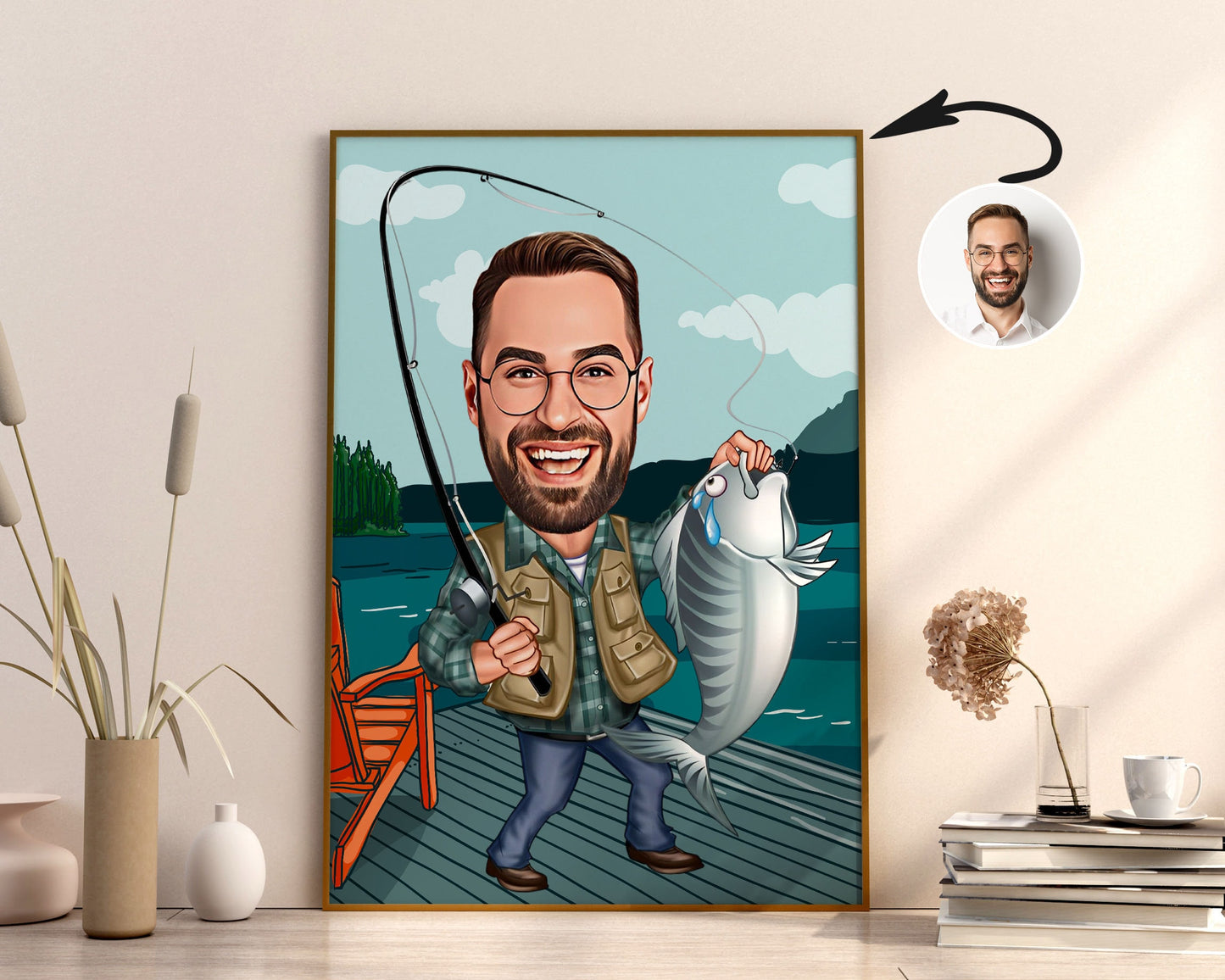 Personalised Fishing Caricature