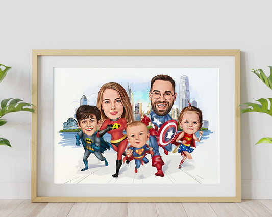 Personalised Super Hero Family Caricature