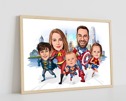 Personalised Super Hero Family Caricature