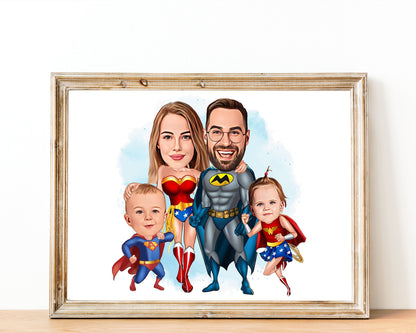 Personalised Super Hero Family Caricature