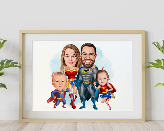 Personalised Super Hero Family Caricature