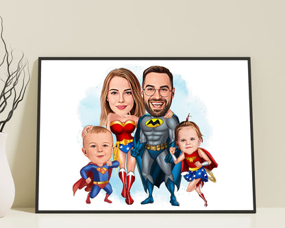 Personalised Super Hero Family Caricature