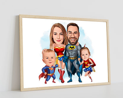 Personalised Super Hero Family Caricature