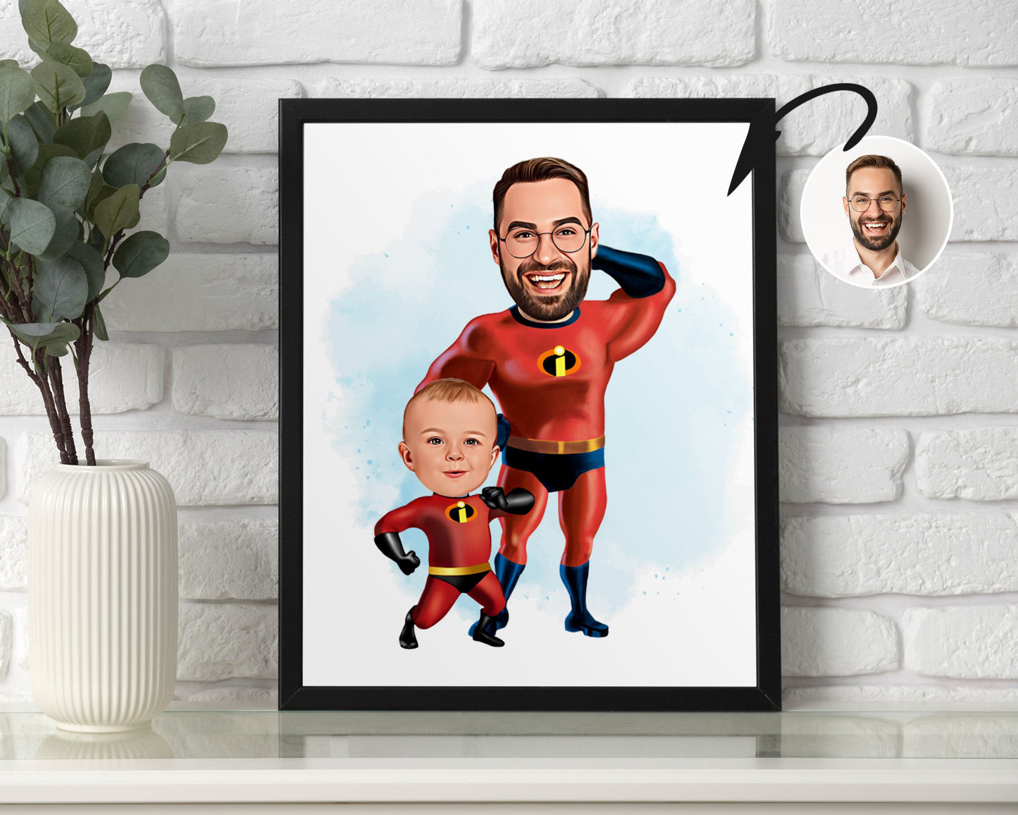 Personalised Super Dad and Son Caricature