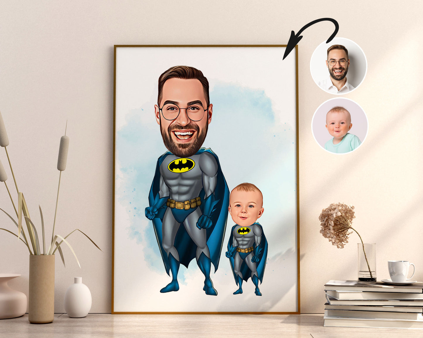 Personalised Super Dad and Son Caricature