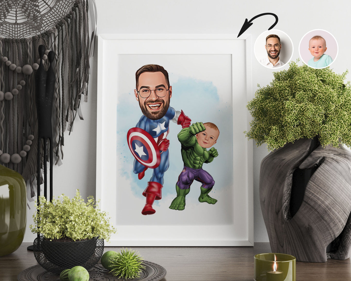 Personalised Super Dad and Son Caricature