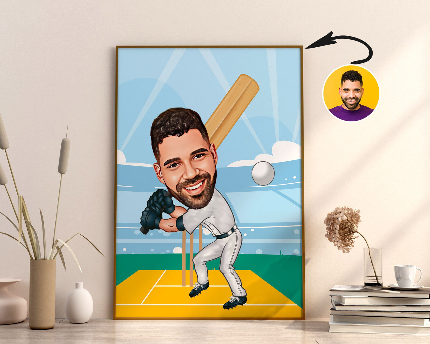 Personalised Cricket Caricature