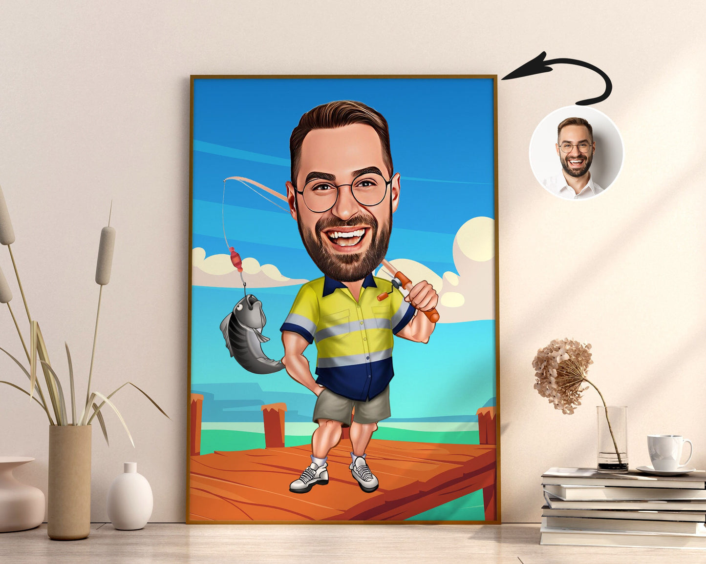 Personalised Fishing Caricature