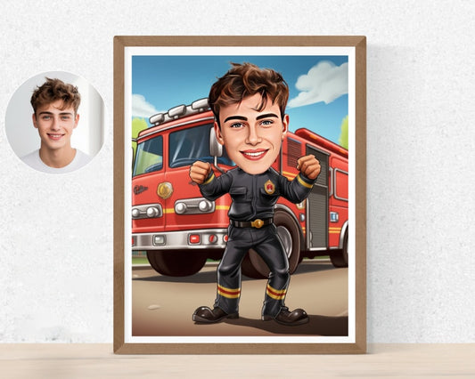 Personalised Firefighter Caricature