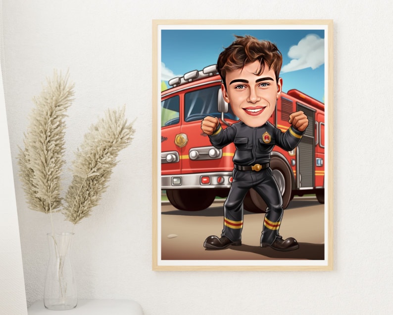 Personalised Firefighter Caricature