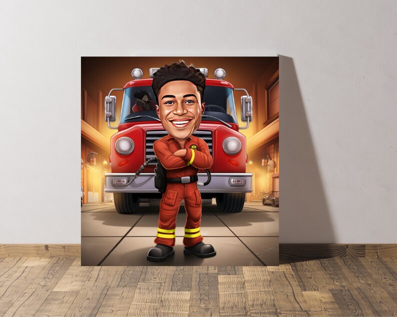 Personalised Firefighter Caricature