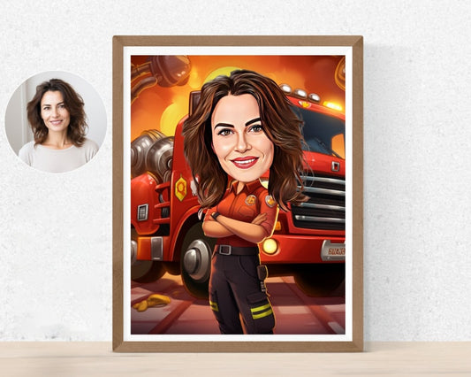 Personalised Firefighter Caricature