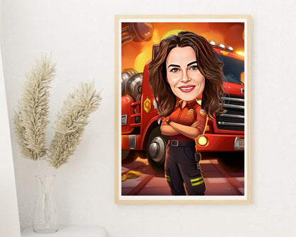 Personalised Firefighter Caricature