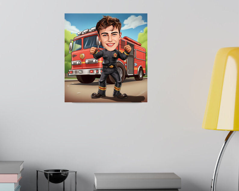 Personalised Firefighter Caricature