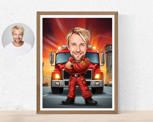 Personalised Firefighter Caricature