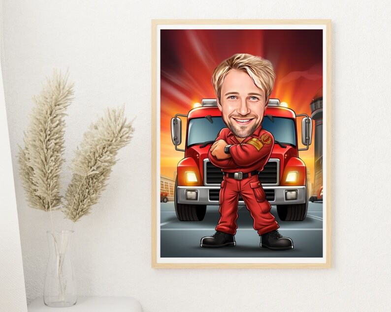 Personalised Firefighter Caricature