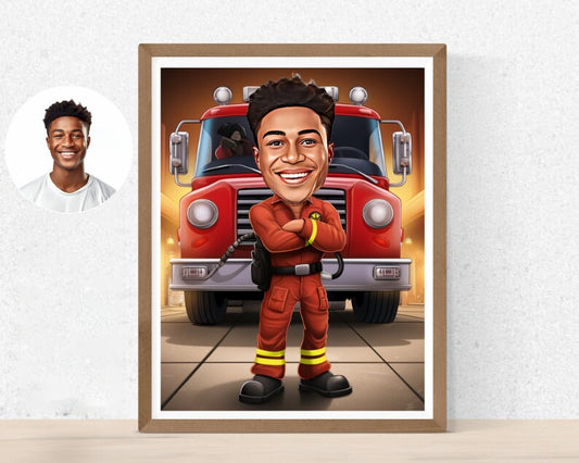 Personalised Firefighter Caricature