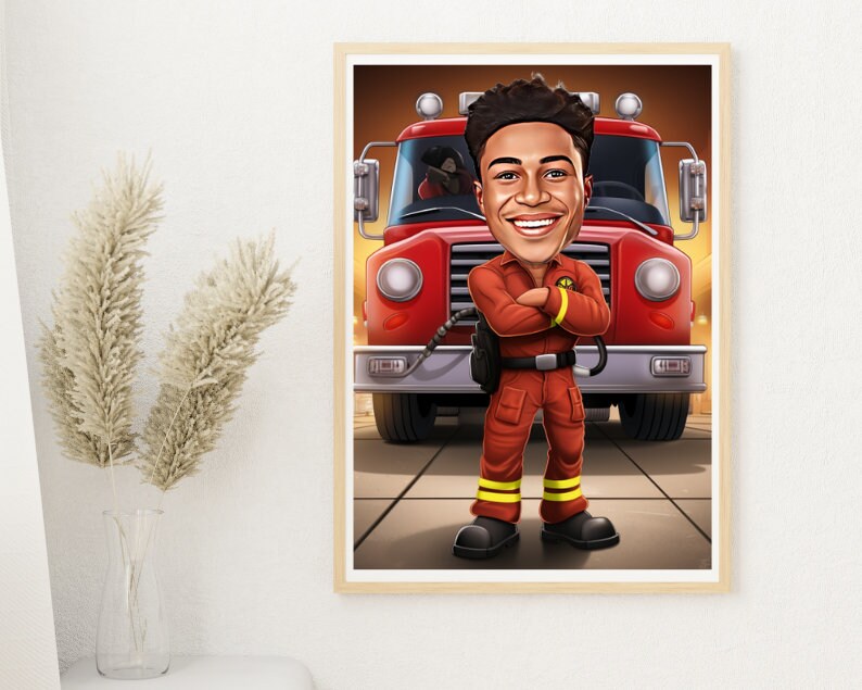 Personalised Firefighter Caricature