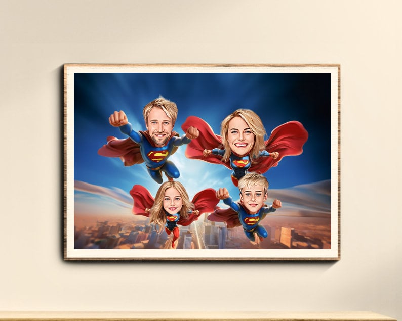 Personalised Superhero Family Caricature