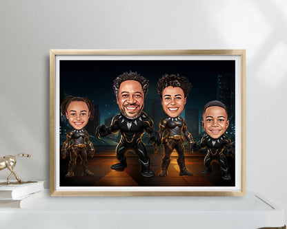 Personalised Superhero Family Caricature