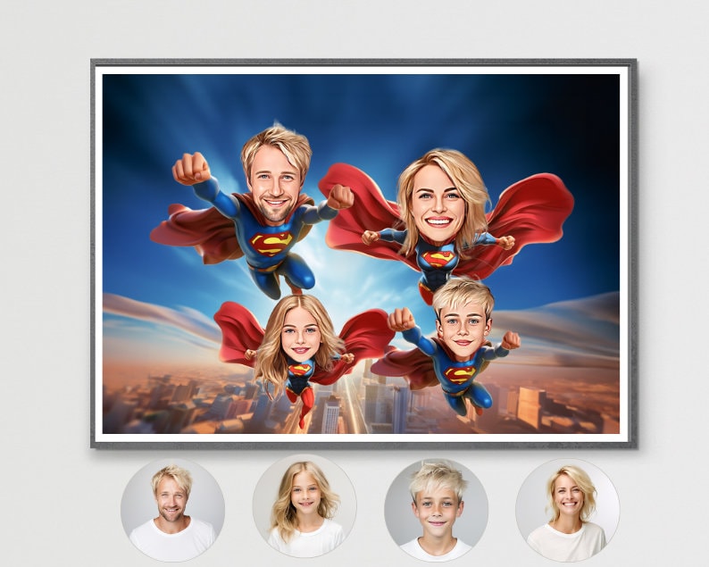 Personalised Superhero Family Caricature
