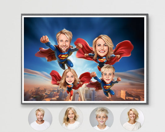 Personalised Superhero Family Caricature