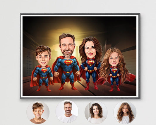 Personalised Super Hero Family Caricature