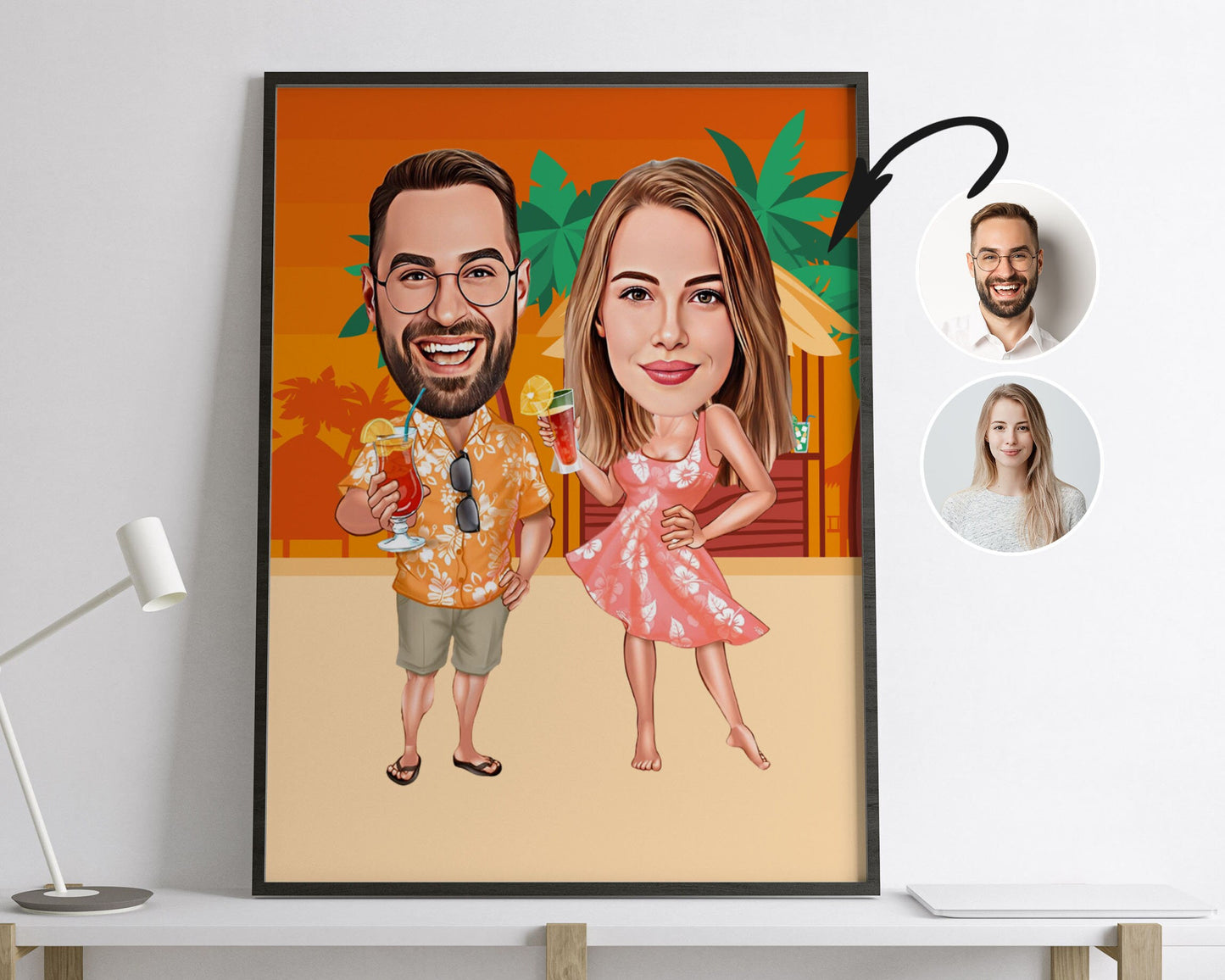 Personalised Couple Vacation Caricature