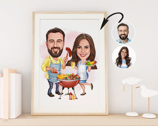 Personalised Couple BBQ Caricature