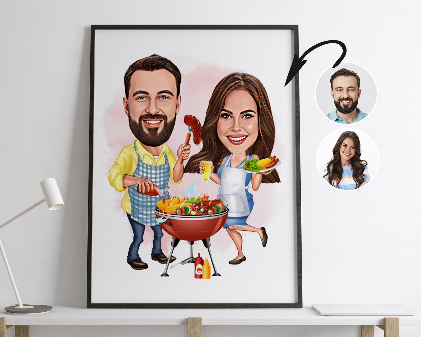 Personalised Couple BBQ Caricature