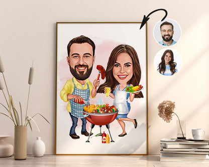 Personalised Couple BBQ Caricature