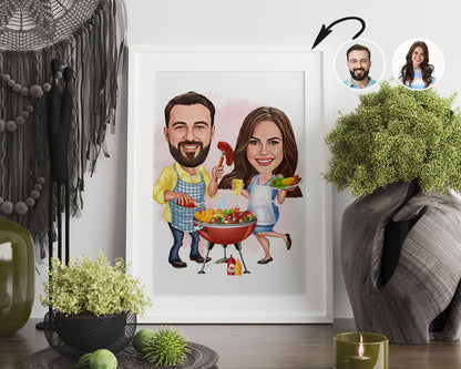 Personalised Couple BBQ Caricature