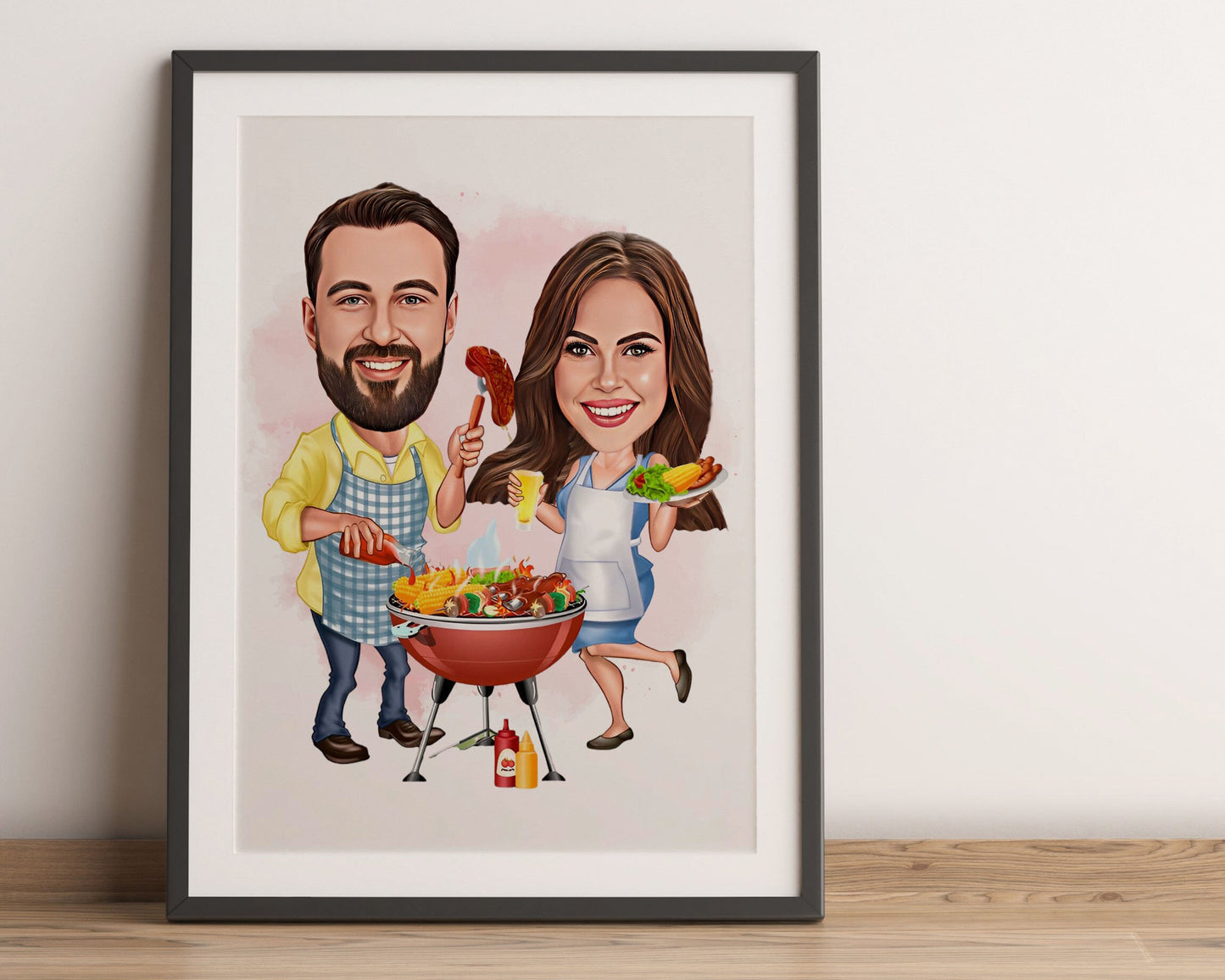 Personalised Couple BBQ Caricature
