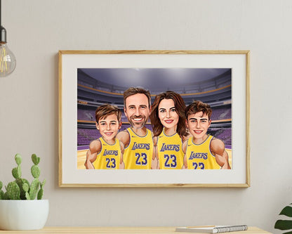 Personalised Lakers Family Caricature