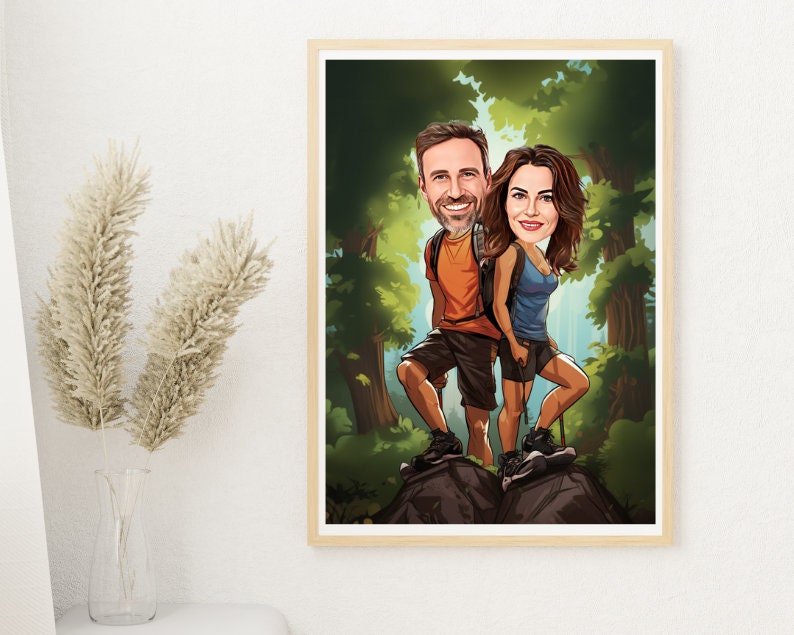 Personalised Couple Hiking Caricature