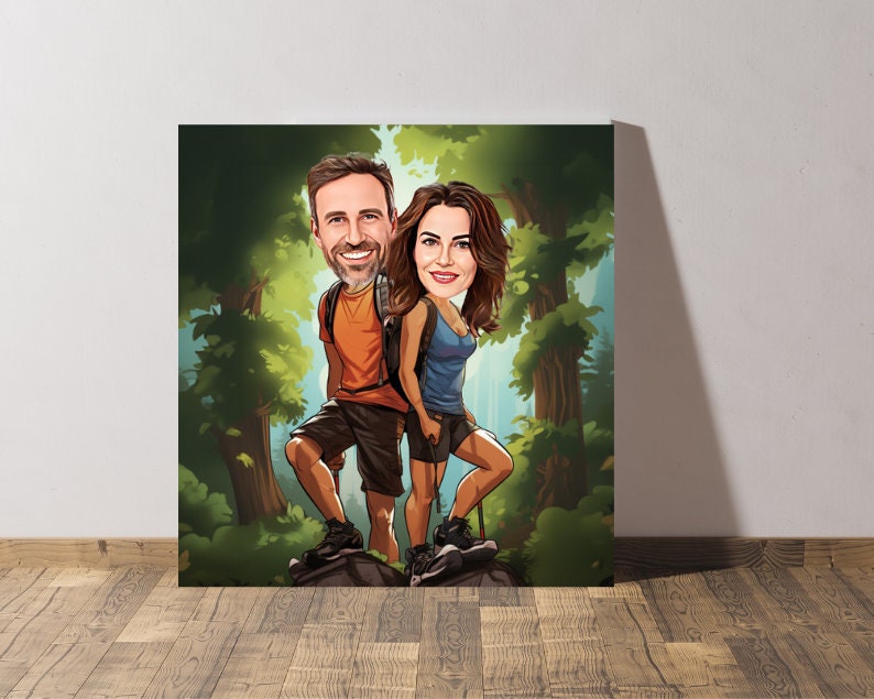 Personalised Couple Hiking Caricature