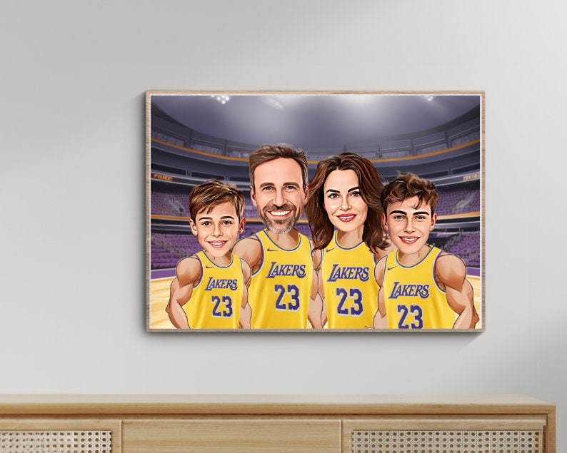 Personalised Lakers Family Caricature